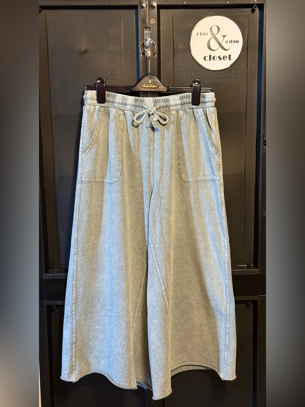 Easel Lazy Days Mineral Washed Terry Knit Wide Leg Pants - Gray - Super Comfy!